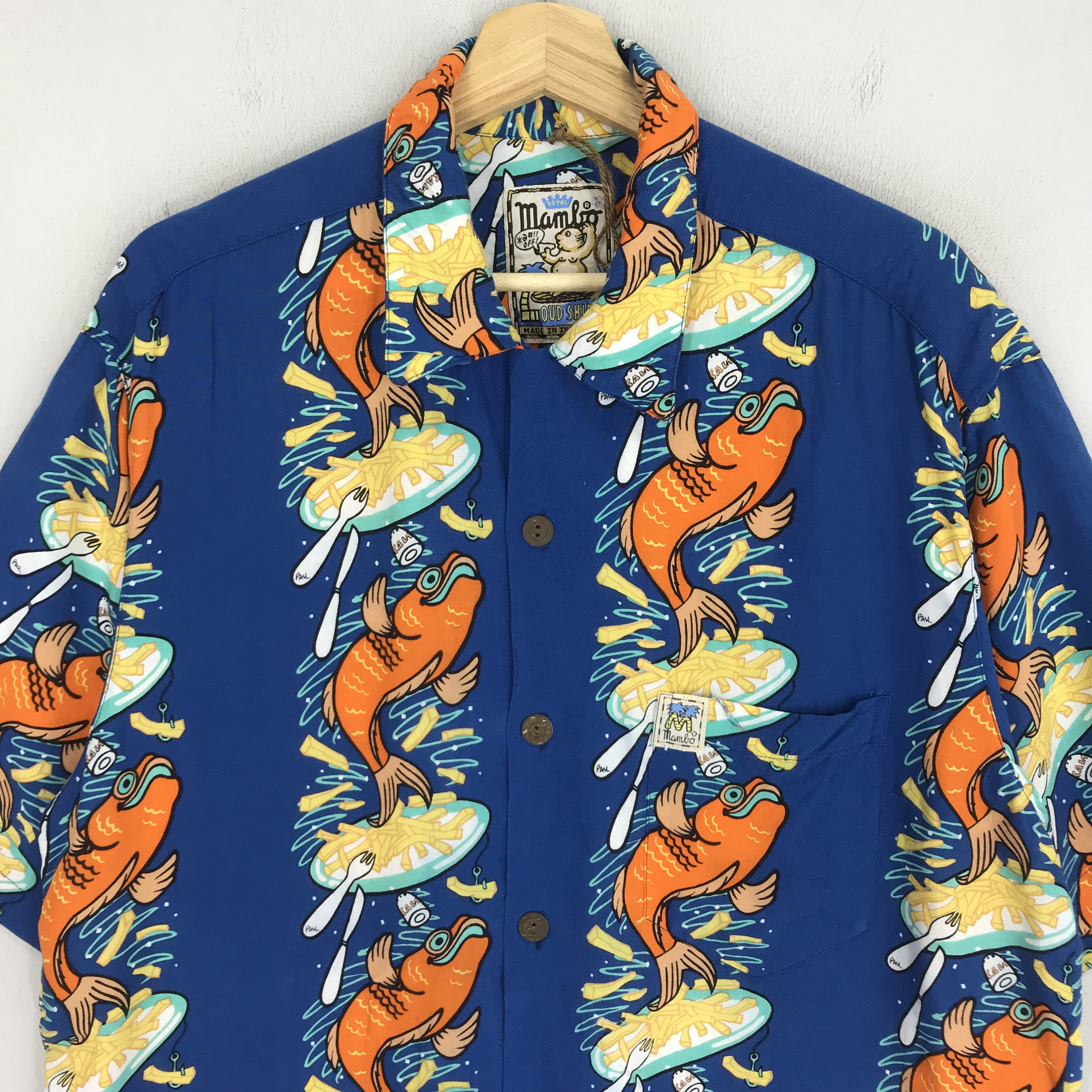 レア　Mambo LOUD SHIRTS アロハ 柄シャツ mambo loud shirts メンズM アロハシャツ 総柄 グラフィックス