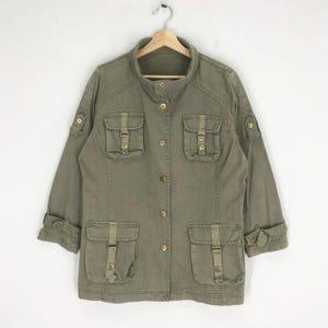 Vintage M-65 Field Jacket Olive Green Medium Military Four Pocket Jacket Style Utility Worker Parka Jacket Button Down Coat Size M