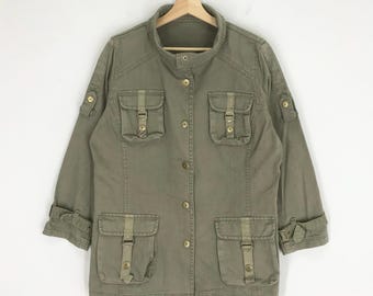 Vintage M-65 Field Jacket Olive Green Medium Military Four Pocket Jacket Style Utility Worker Parka Jacket Button Down Coat Size M