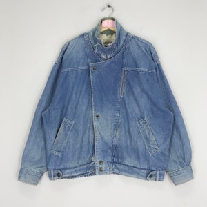 Vintage 1990s Edovi Denim Jeans Workers Jacket Stonewash Blue Workwear Denim Jacket Zipper Three Pocket Trucker Denim Jeans Size L