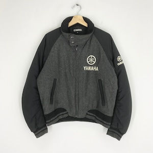 Vintage 90's Yamaha Motorsport Bomber Jacket Wool Black Large Yamaha Motorsport Rider Racing Jacket Embroidery Big Logo Bomber Coat Size L