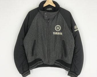 Vintage 90's Yamaha Motorsport Bomber Jacket Wool Black Large