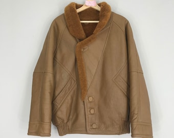 Vintage 90's Sherpa Lined Jacket Brown Ladies Jacket Sherpa Leather Jacket Warmer Jacket Stylish Coat Size L
