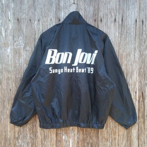 Vintage 90s Light Jacket Black Large Pop Rock Band Windbreaker Jacket Zipper Big Promo Music Tour Jacket Size L