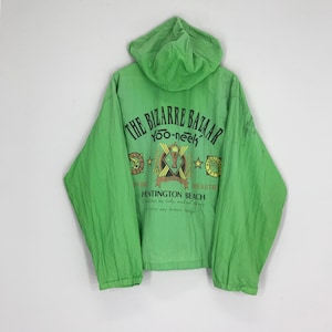 vintage Yoo-Neek Usa Huntington Beach Surf Light Jacket Vert Coupe-vent À Capuche Fermeture Éclair Taille L