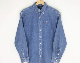 Vintage 90s Ralph Lauren Denim Shirt Small Ralph Lauren Blue Denim 