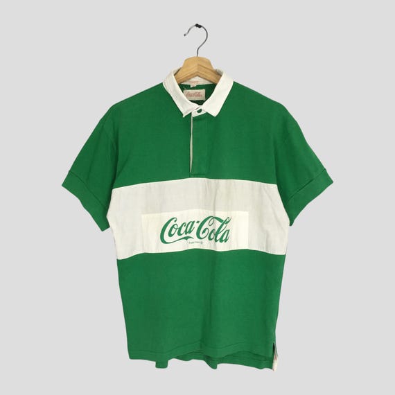 Vintage 90s Coca Cola Polo Rugby Shirt Medium Green Coca Cola Big