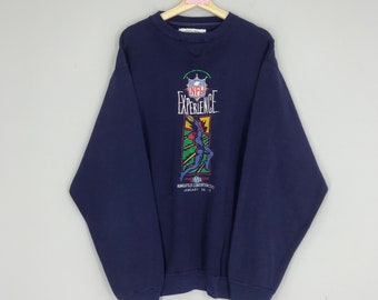 Vintage 90s National Football League Experience Minneapolis Convention Center Sport Blue Sweatshirts Spell Out Pullover Jumper Size XL