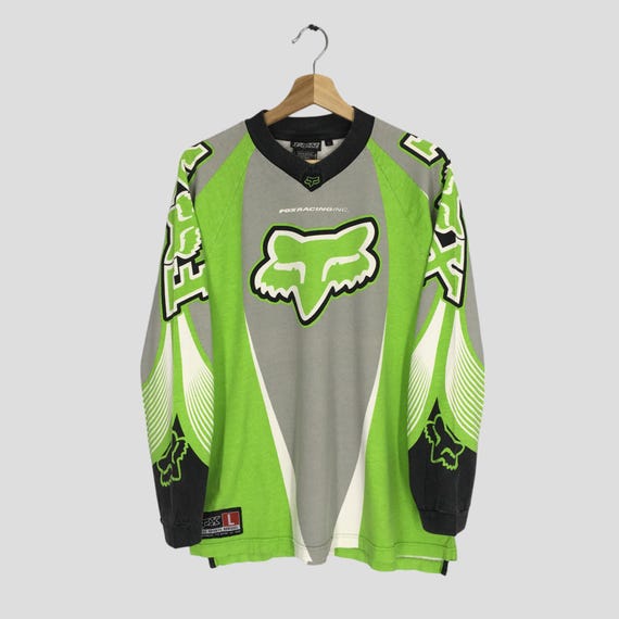 Vintage 90s Fox Racing Team Motocross Green Long Sleeve Tshirt