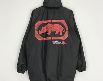 Vintage 90's Ecko Function Windbreaker Jacket Ecko Hip Hop Big Logo Sportswear Light Jacket Black Large Ecko Hoodie Zipper Jacket Size L