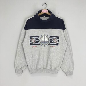 Vintage 90s Quebec Sweatshirt Quebec Sweater Quebec Crewneck Quebec City Canada Sailing Boat Canada Pullover Quebec Canada Jumper Size M