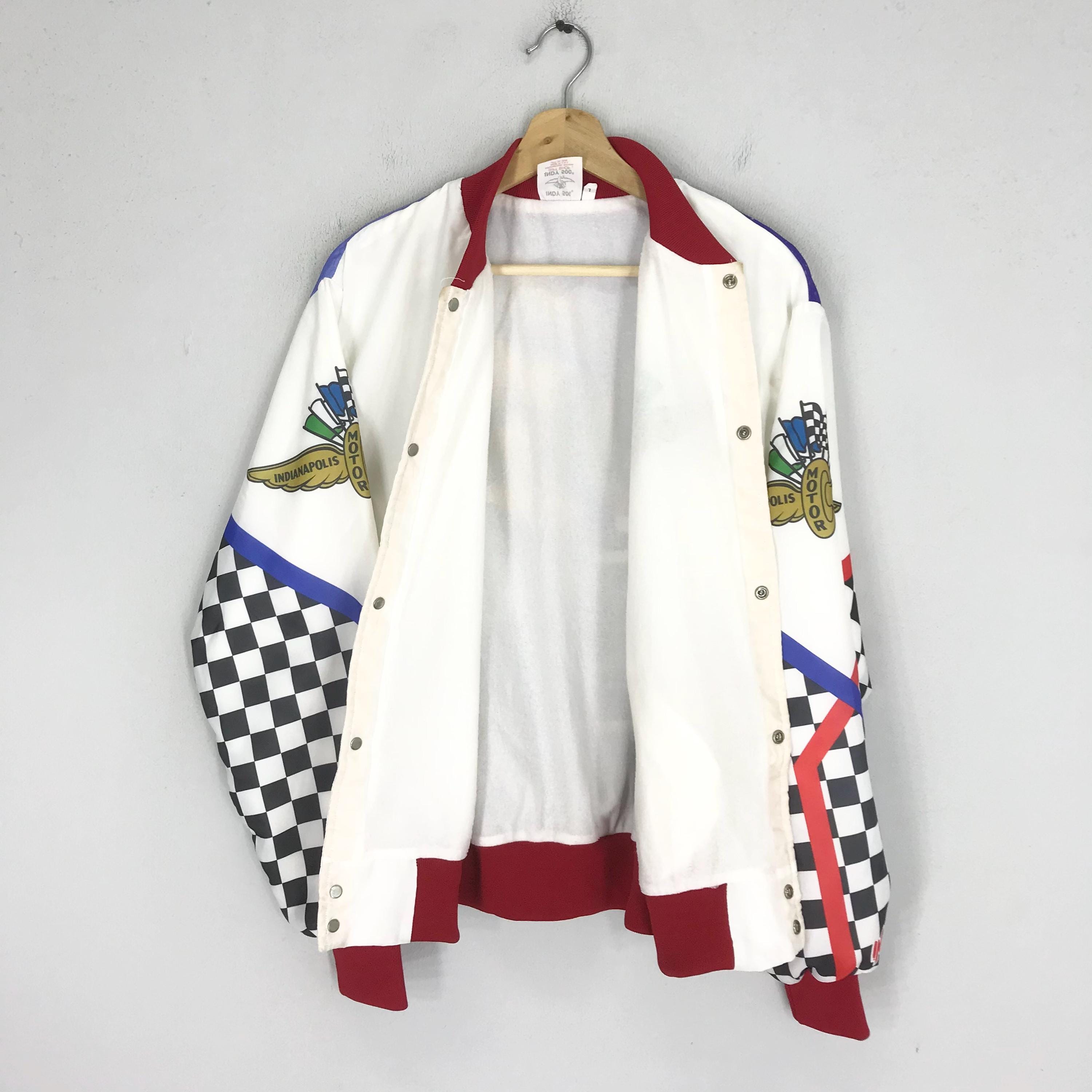 【DIRDDY】 VINTAGE CLUMSY BOMBER JACKET - WHITE GRID Vintage 90's Indianapolis Motor Speedway Varsity White