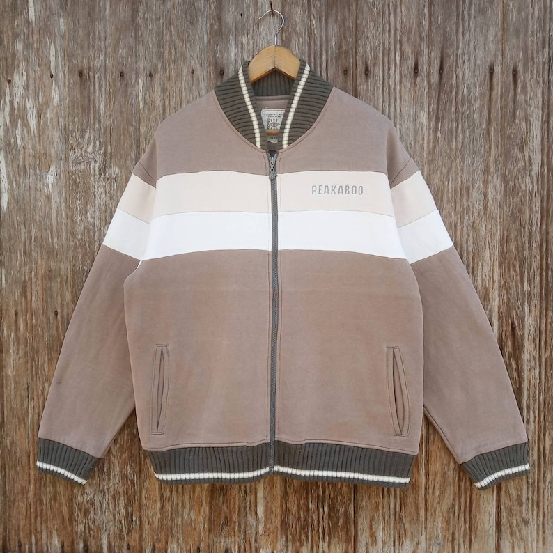 Rare! PEAKABOO Surf Surfing Style Full Zipper Sweater Jacket Double Pocket Large size