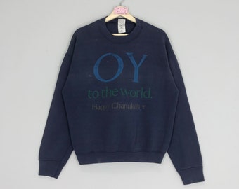 Vintage 90s Quotes Fruit Of The Loom Navy Blue Plain Crewneck FOTL Plain Sweater Size L