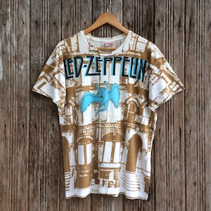 Rare!! Vintage Led Zeppelin Allover Print Band Promo T-shirt Large size
