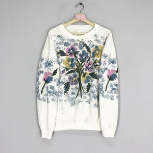 Pull à fleurs graphique rétro vintage des années 90 Pop Art fleuri fleurs colorées ras du cou fleur hippies sweats pull taille L