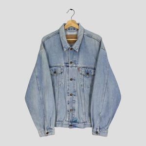 Vintage 90s Levi&#39;s Trucker Jacket Jeans Stone Wash Blue Large Levis Denim Jacket Double Pocket Button Down Trucker Levis Jeans Jacket Size L