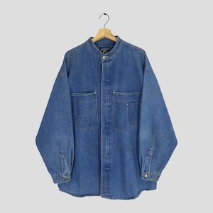 Vintage 90er Jahre Amerikanische Jeansjacke Workwear Stil Frenchwork Doppelte Tasche Denim Jeans Arbeiterjacke Blaue Denim Jeans Button Down Größe XL