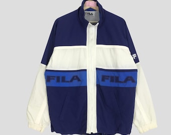 Vintage 90er Jahre Fila Windbreaker Jacke Medium Fila Sportswear Colorblock Big Logo Fila Sports Bomberjacke Fila leichte Jacke Blau Size M