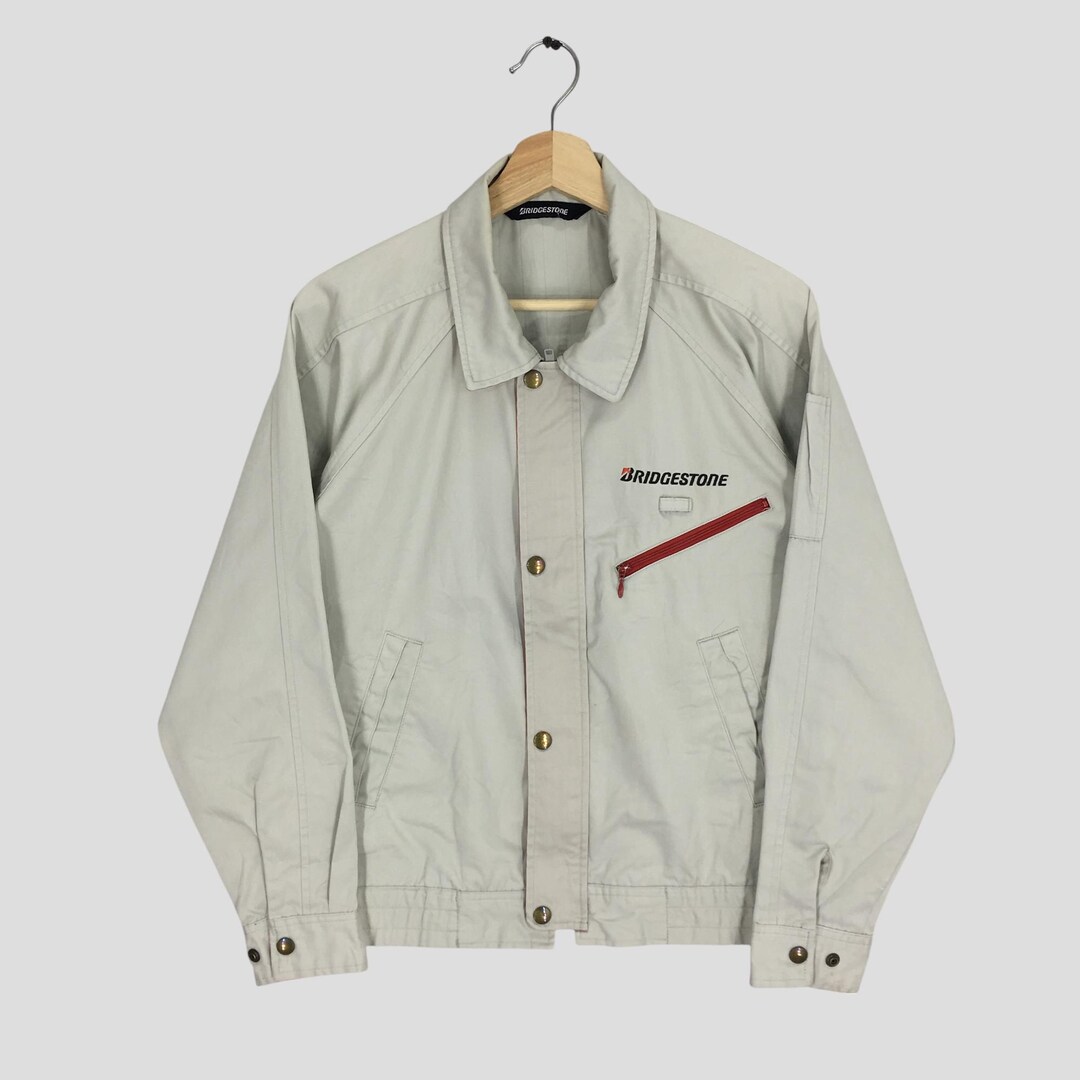 Vintage 90s Bridgestone Racing Car Grey Worker Jacket Medium ...