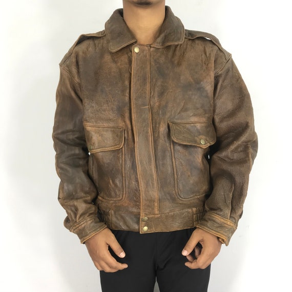 袖丈約59センチvintage lether bomber jacket brown M