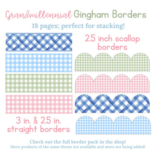 Grandmillennial Preppy Gingham Bordüren | Südliche | Klassenzimmer Thema | Kokette