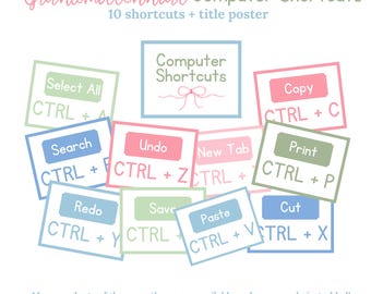 Computer Shortcut Posters - Grandmillennial Bue, Pink, Green - Bows