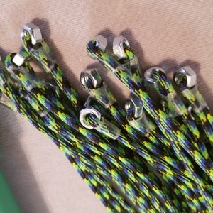 FPSN17G Paracord Flogger 17 UV green, black and blue looped with nuts and green handle for BDSM impact play lots of sting image 6