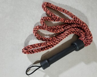 FR4L14B - Rope Flogger 14“ "4 Loop" dyed copper with a black handle for BDSM impact play all thud and no sting. Vegan.