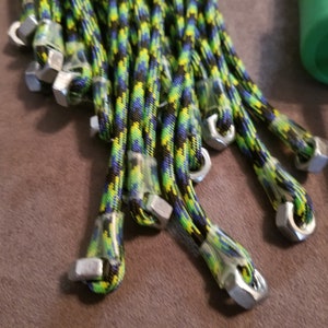 FPSN17G Paracord Flogger 17 UV green, black and blue looped with nuts and green handle for BDSM impact play lots of sting image 8