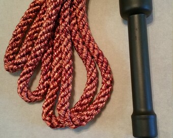 FR4L12B - Rope Flogger 12“ "4 Loop" dyed copper with a black handle for BDSM impact play all thud and no sting and it's vegan