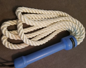 Rope Flogger 14" "4 Loop" white with blue handle for BDSM impact play all thud no sting and it's vegan