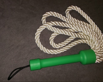White Rope Flogger with Green Handle - 12 inch, 4 Loop, Vegan