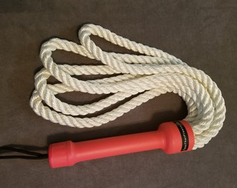 Rope Flogger 16" "4 Loop" white with red handle for BDSM impact play all thud no sting and it's vegan