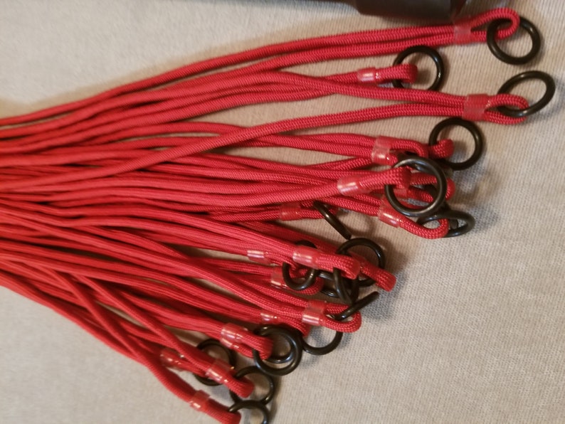 FPRR16B Paracord Flogger 16 Red With Rubber Rings and Black Handle for