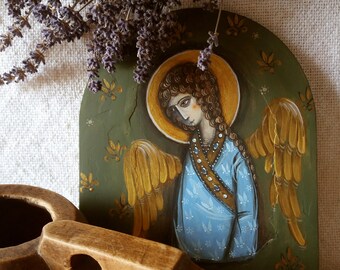 Christian Gift for Women, Mom or Grandma - Religious Angel Hand Painted on Wood - Religious Gift for Mom - Icon Orthodox Gift - Angel Gifts