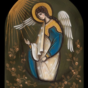 Baptism, Communion or Christening Gifts - Religious Angel Hand Painted on Wood - Religious Icon Orthodox Gift - Romanian Wall Art Present