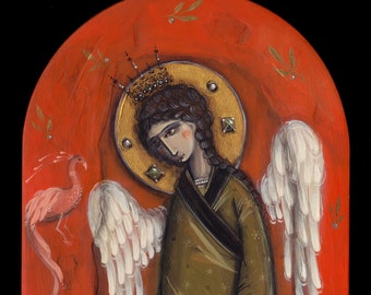 Religious Present for Friends - Angel Of Protection Painting on Wood - Ange Gardien - Grandparent Day Gift - Romanian Painting Presents