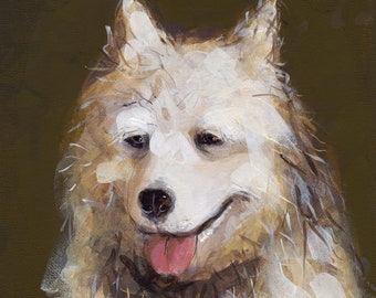 Dog Painting Custom - Acrylic Pet Portrait - Cat or Dog - Samoyed Painting - Samoyed Art - Custom Painting of Pet, Hand Painted Dog Portrait