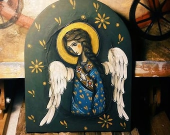 Angel Painting on Wood - Baptism Gifts for Boys or Girls - My Guardian Angel Gift - Iconography - Christening Gifts - Romanian Orthodox Gift