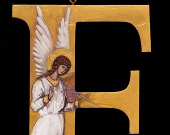 Angel Painting on Wooden Letter - Personalized - Art Teacher Gifts - Present for Teachers - Christening Gifts - Catholic Gifts - Angel Gifts