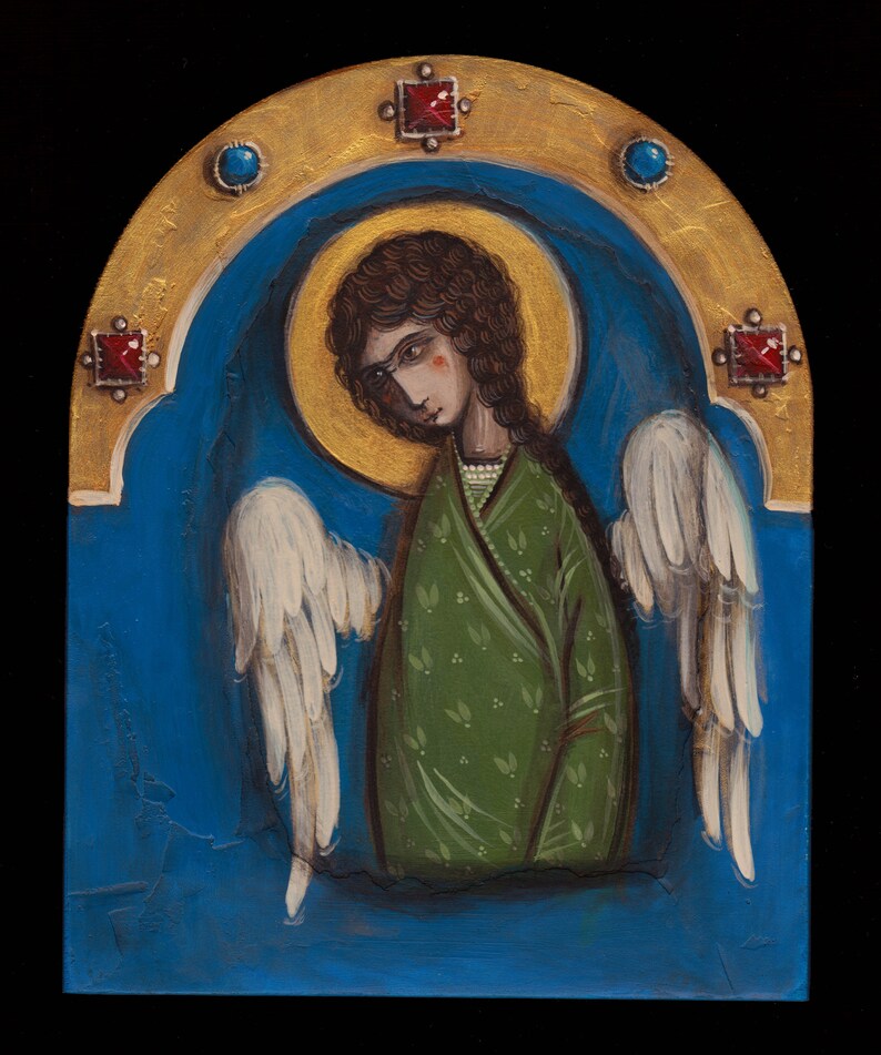 Angel Painting - Religious Painting on Wood - Religious Icon - Icone Ange - Angel Gift - Christian Gift - Romanian Art Gift - Painting Gift image 1