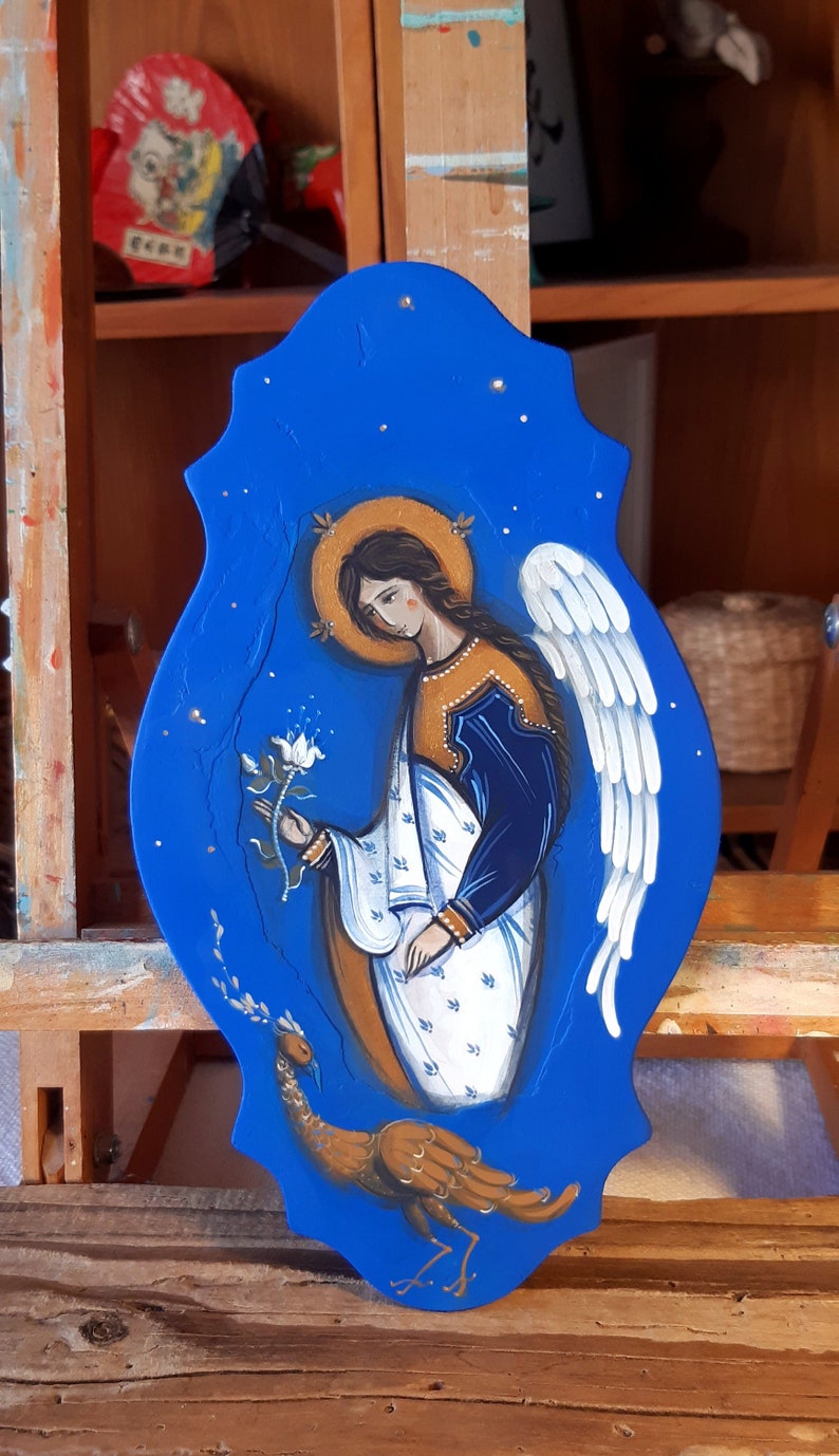 Religiöse Malerei Geschenk Religiöse Engel Malerei auf Holz christliche Geschenkideen orthodoxe Ikonenmalerei Heiliges Geschenk handgemalte Ikonen Bild 1