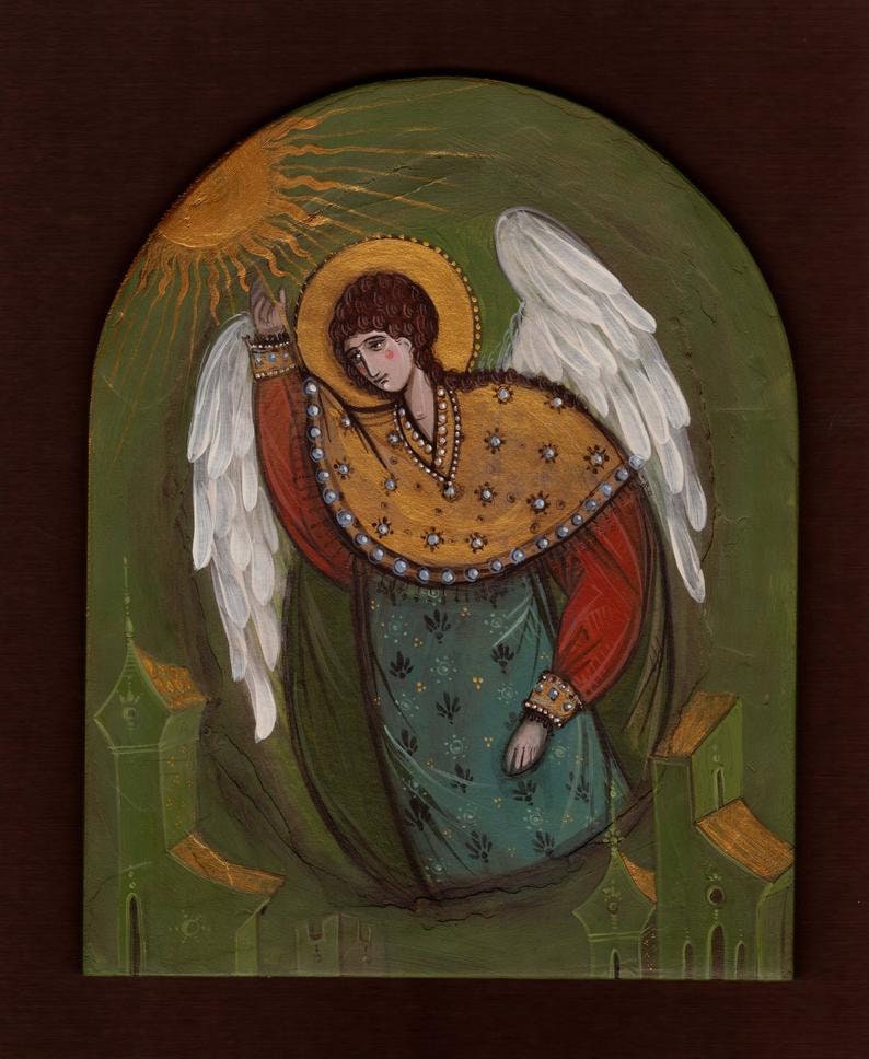Angel Painting - Religious Painting on Wood - Religious Icon - Icone Ange - Angel Gift - Christian Gift - Romanian Art Gift - Painting Gift image 9