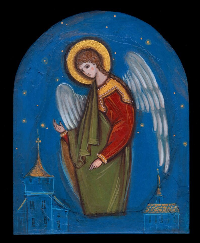 Angel Painting - Religious Painting on Wood - Religious Icon - Icone Ange - Angel Gift - Christian Gift - Romanian Art Gift - Painting Gift image 3