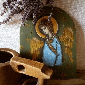 Angel Painting - Religious Painting on Wood - Religious Icon - Icone Ange - Angel Gift - Christian Gift - Romanian Art Gift - Painting Gift image 5