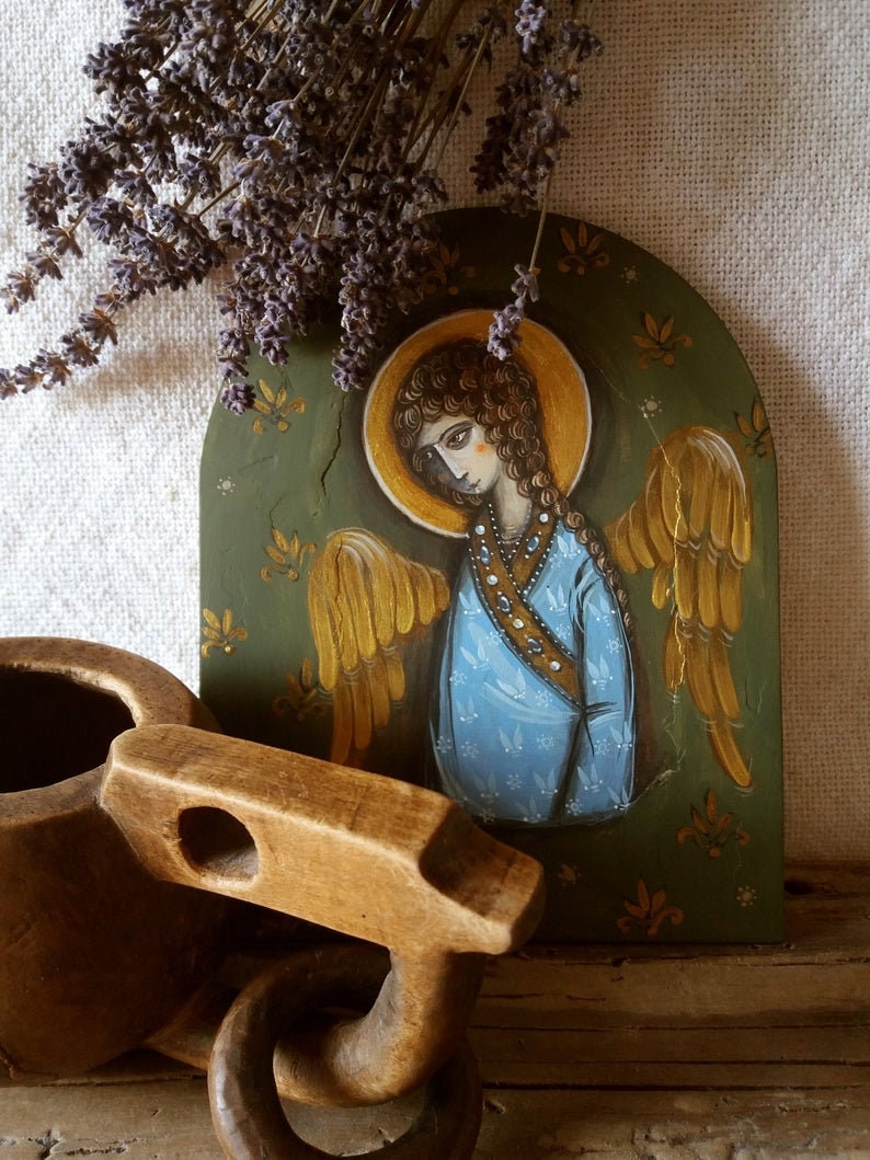 Angel Painting - Religious Painting on Wood - Religious Icon - Icone Ange - Angel Gift - Christian Gift - Romanian Art Gift - Painting Gift image 5