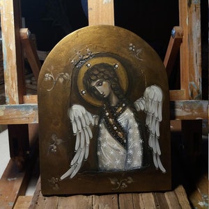 Angel Painting - Religious Painting on Wood - Religious Icon - Icone Ange - Angel Gift - Christian Gift - Romanian Art Gift - Painting Gift image 7