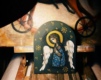 Östlich-Orthodoxe Ikonen - Religiöser Engel auf Holz gemalt - Religiöse Geschenkideen für Künstler - Christliches Geschenk für Freunde oder Familie - Rumänien