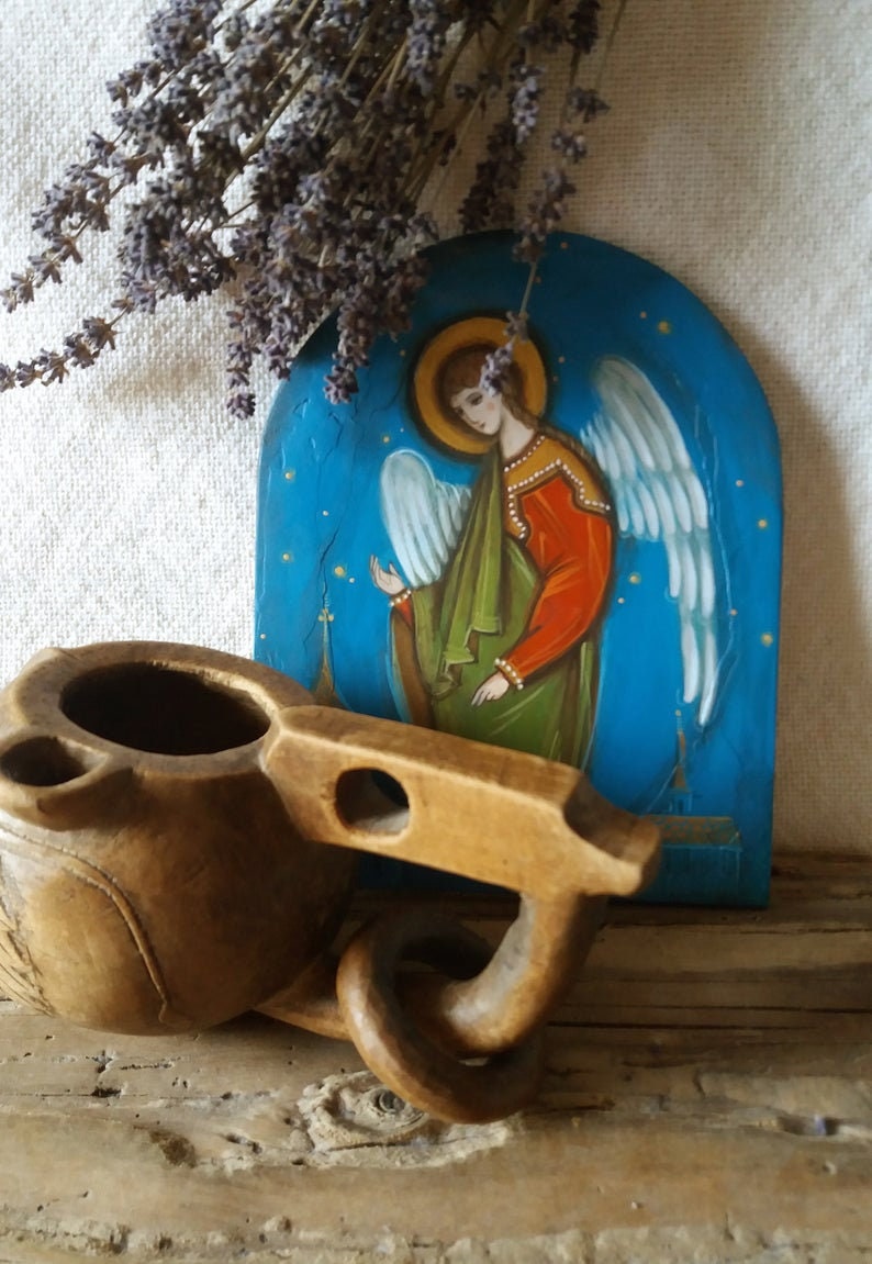 Angel Painting - Religious Painting on Wood - Religious Icon - Icone Ange - Angel Gift - Christian Gift - Romanian Art Gift - Painting Gift image 4